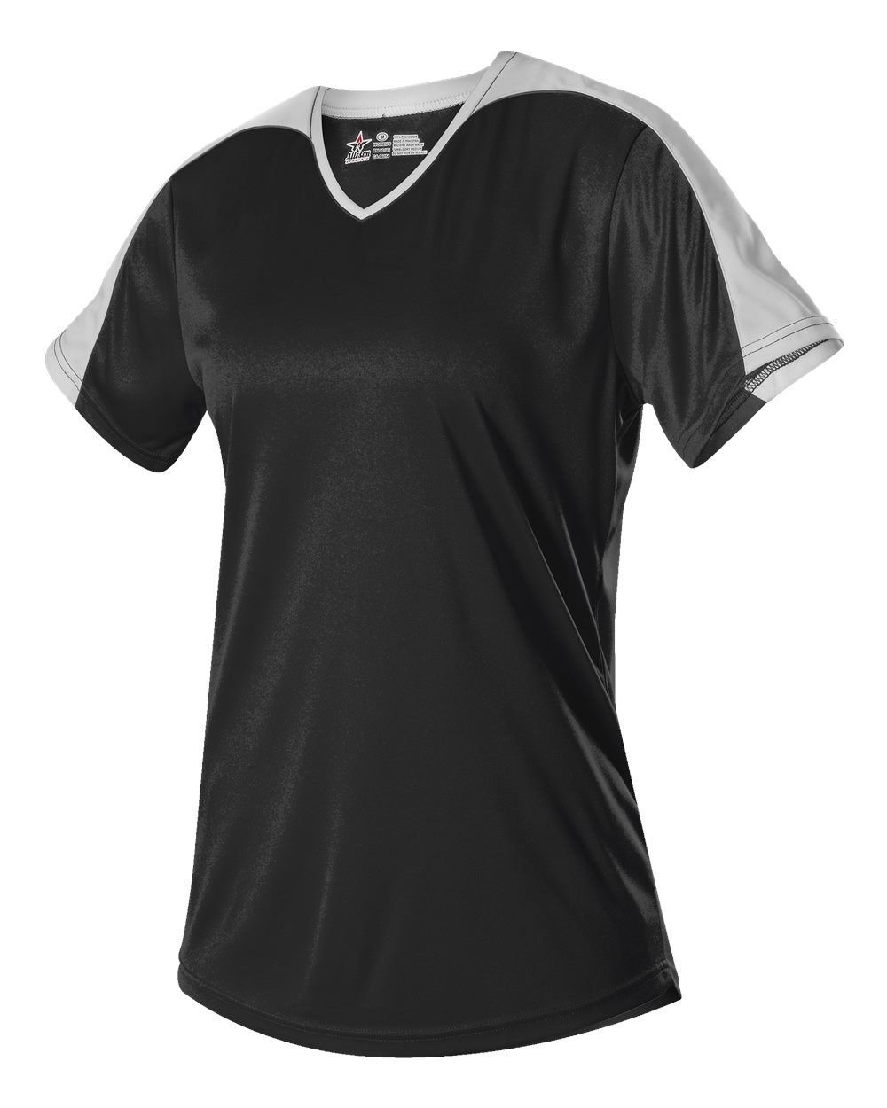 Alleson Athletic Girls' V-Neck Fastpitch Jersey. 558VG - Black/ White