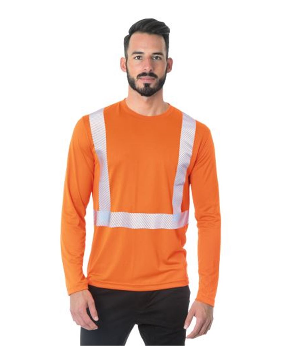 Bayside Unisex USA-Made Hi-Visibility Long Sleeve Performance T-Shirt - Segmented Tape. 3740 - Orange