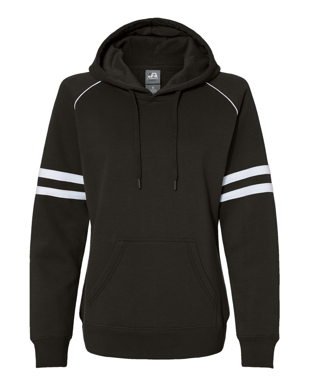 J. America Women's Varsity Fleece Piped Hooded Sweatshirt. 8645 - Black