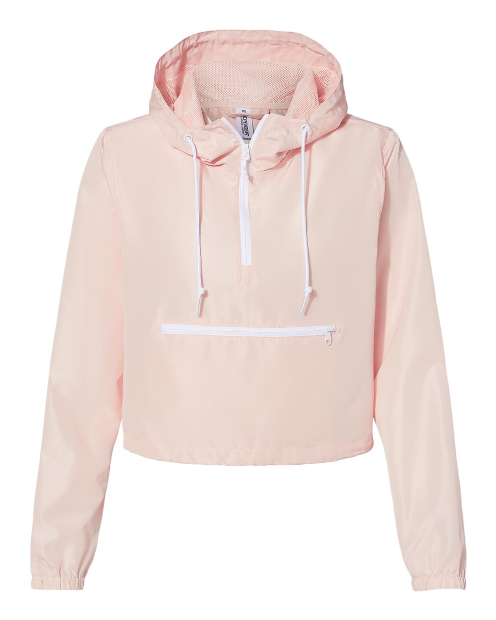 Independent Trading Co. Women's Lightweight Quarter-Zip Pullover Crop Windbreaker. EXP64CRP - Blush/ White Zipper
