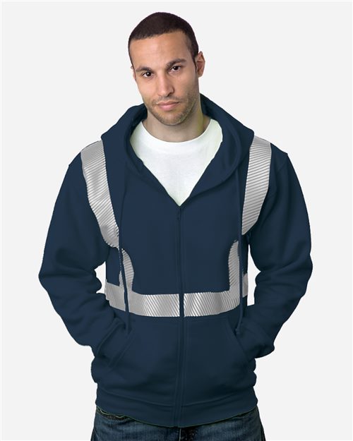 Bayside USA-Made Hi-Visibility Full-Zip Hooded Sweatshirt - Segmented Tape. 3737