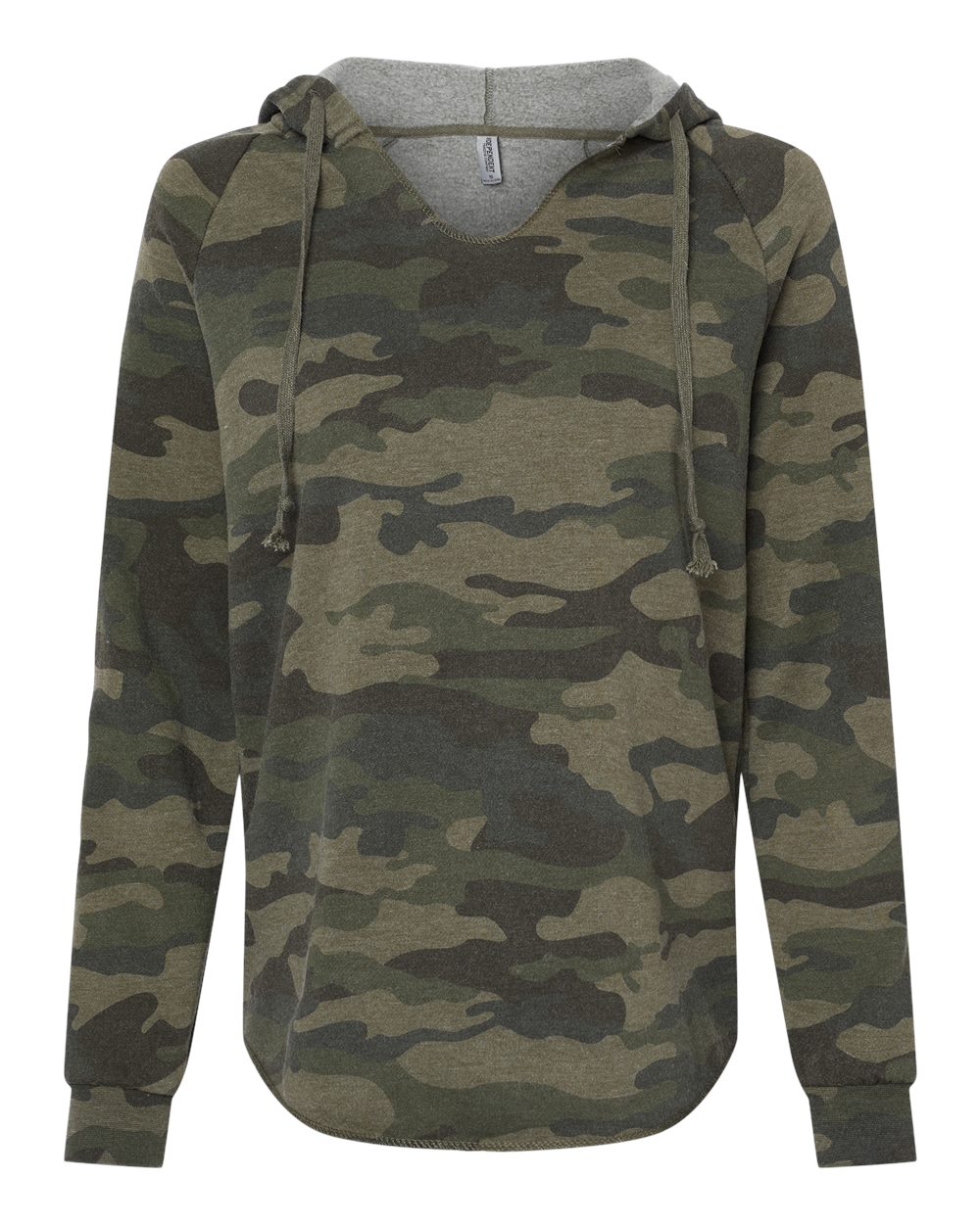 Independent Trading Co. Women’s Lightweight California Wave Wash Hooded Sweatshirt. PRM2500 - Forest Camo Heather