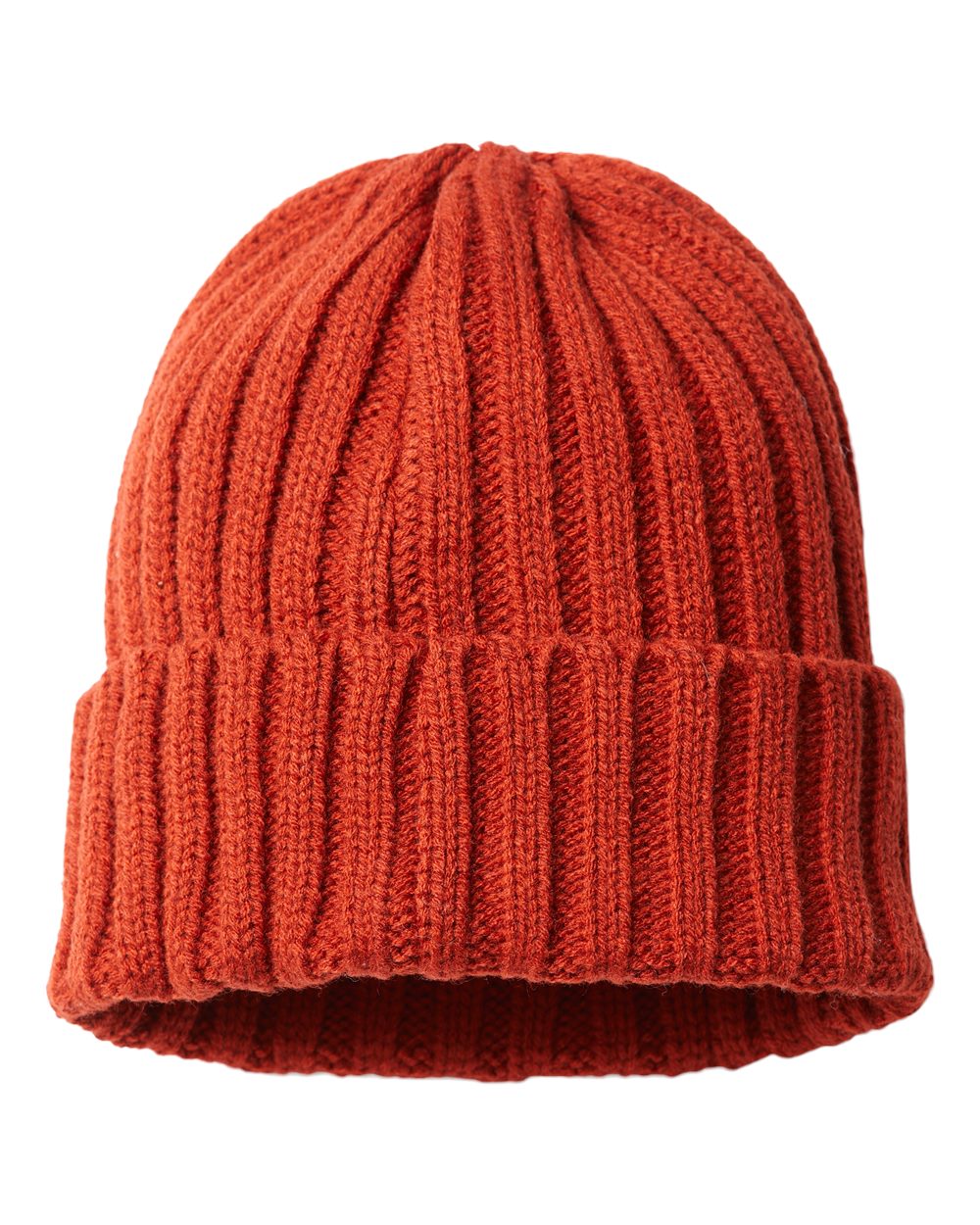 Atlantis Headwear Sustainable Cable Knit Cuffed Beanie. SHORE - Rusty
