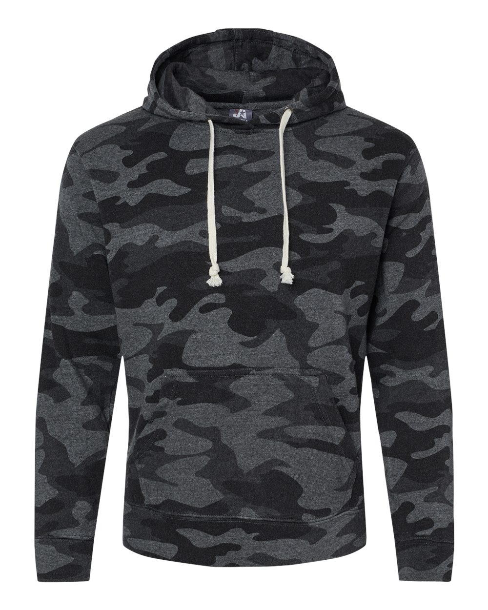 J. America Men's Triblend Fleece Hooded Sweatshirt. 8871 - Black Camo Triblend