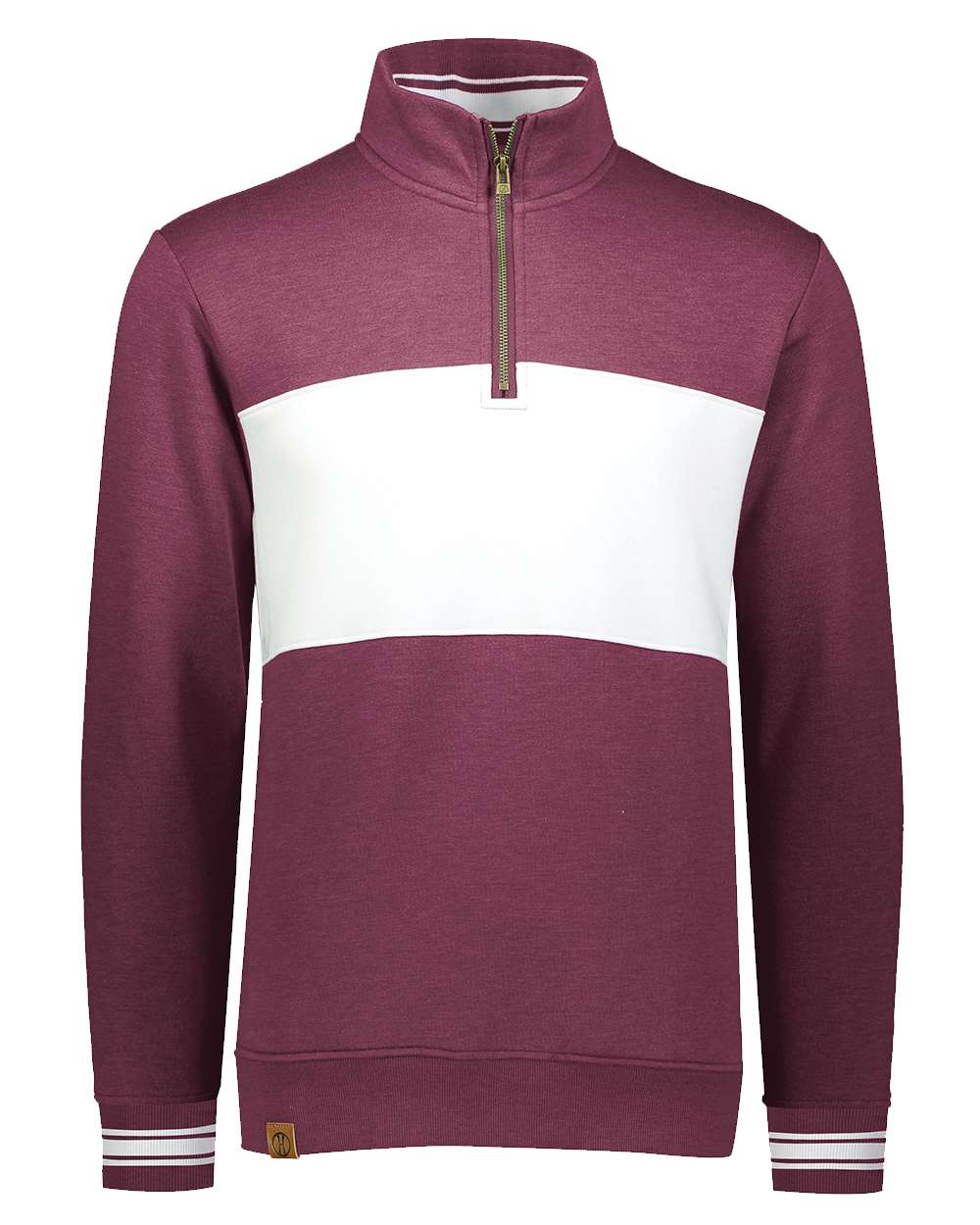 Holloway Men's All-American Fleece Colorblocked Quarter-Zip Sweatshirt. 229565 - Maroon Heather/ White