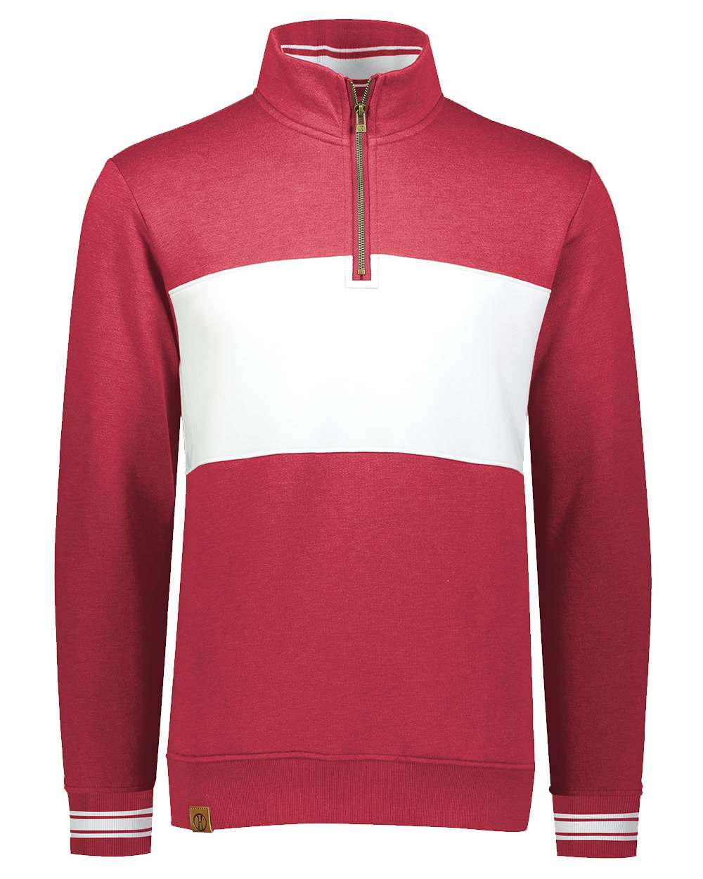 Holloway Men's All-American Fleece Colorblocked Quarter-Zip Sweatshirt. 229565 - Scarlet Heather/ White