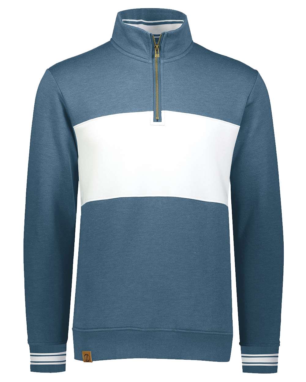 Holloway Men's All-American Fleece Colorblocked Quarter-Zip Sweatshirt. 229565 - Storm Heather/ White