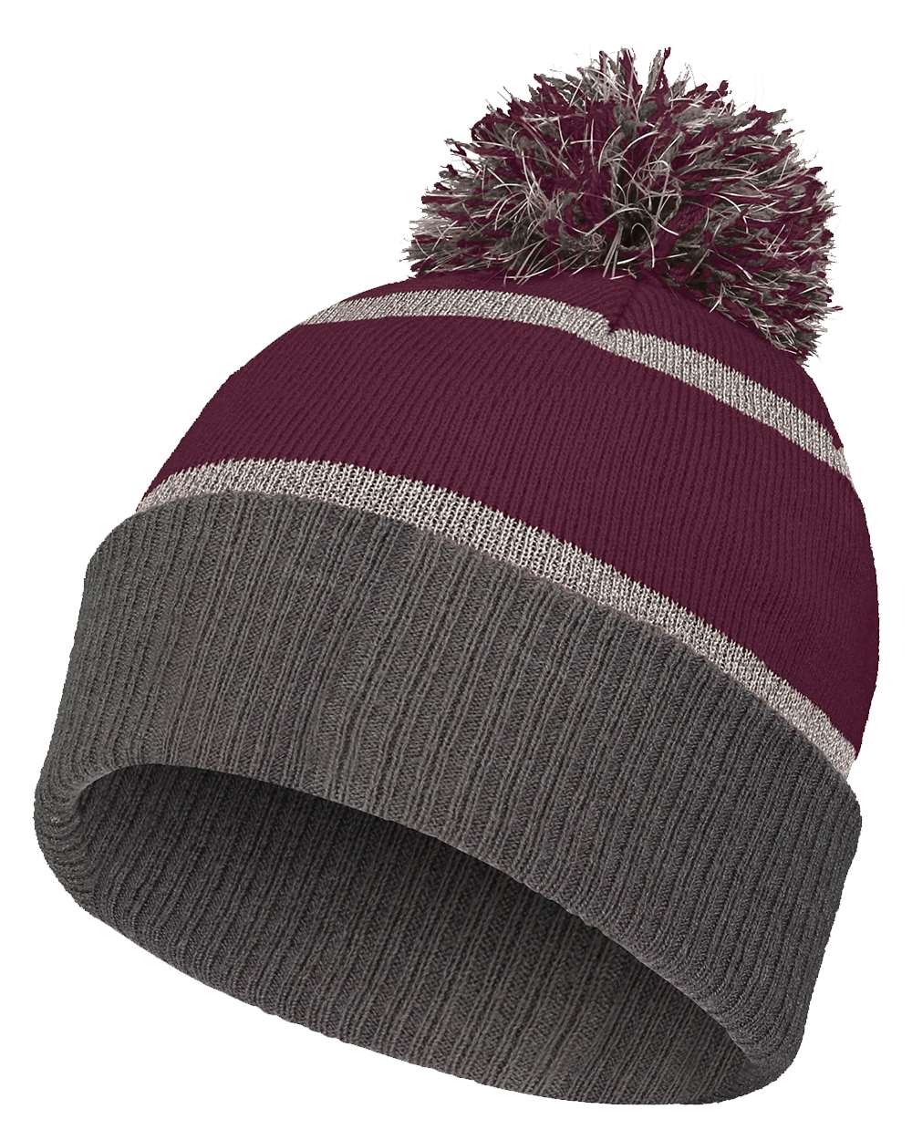 Holloway 8 1/2" Reflective Knit Beanie. 223816 - Maroon/ Carbon