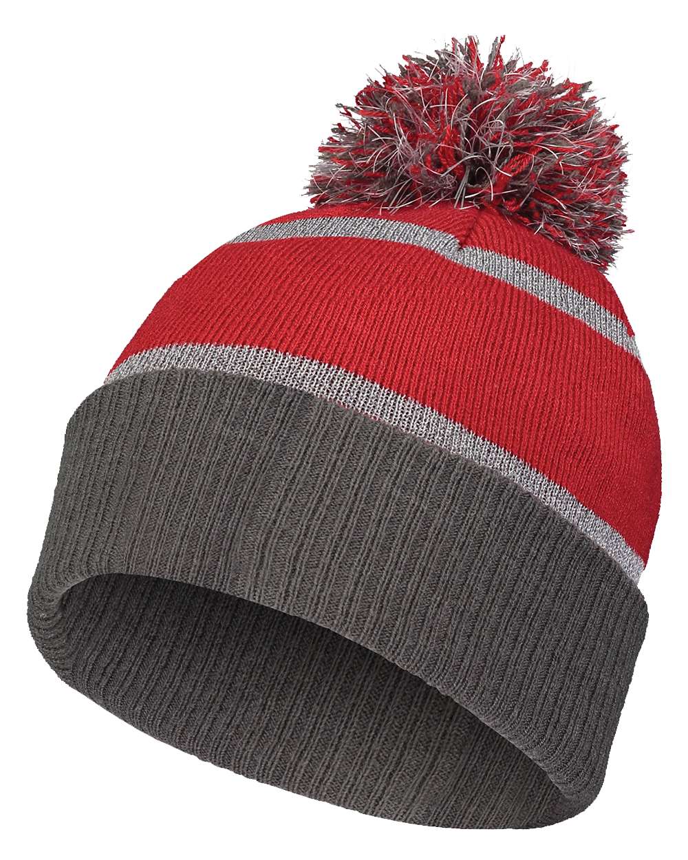 Holloway 8 1/2" Reflective Knit Beanie. 223816 - Scarlet/ Carbon