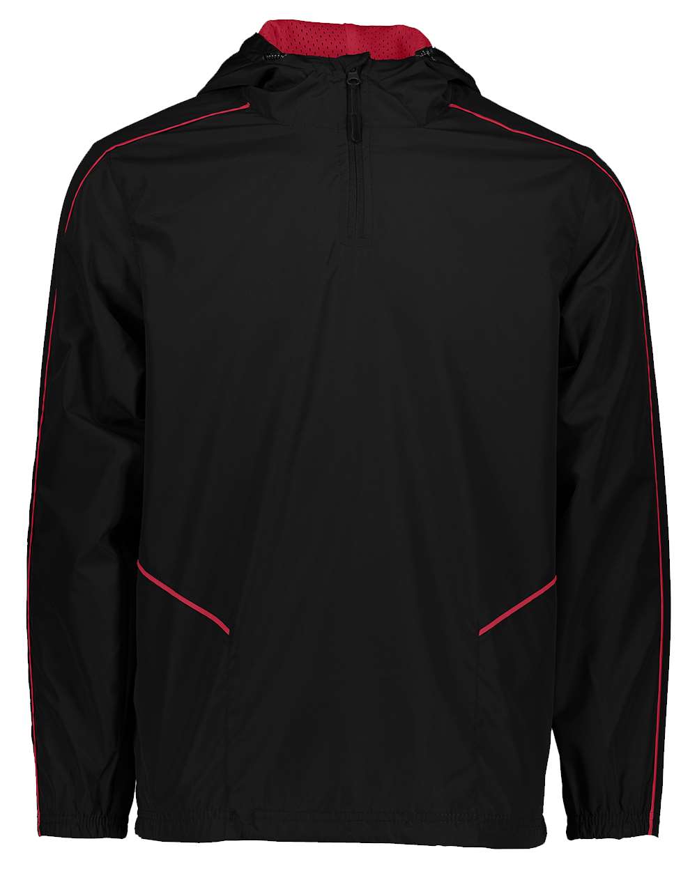 Holloway Men's Wizard Quarter-Zip Hooded Pullover. 229016 - Black/ Scarlet
