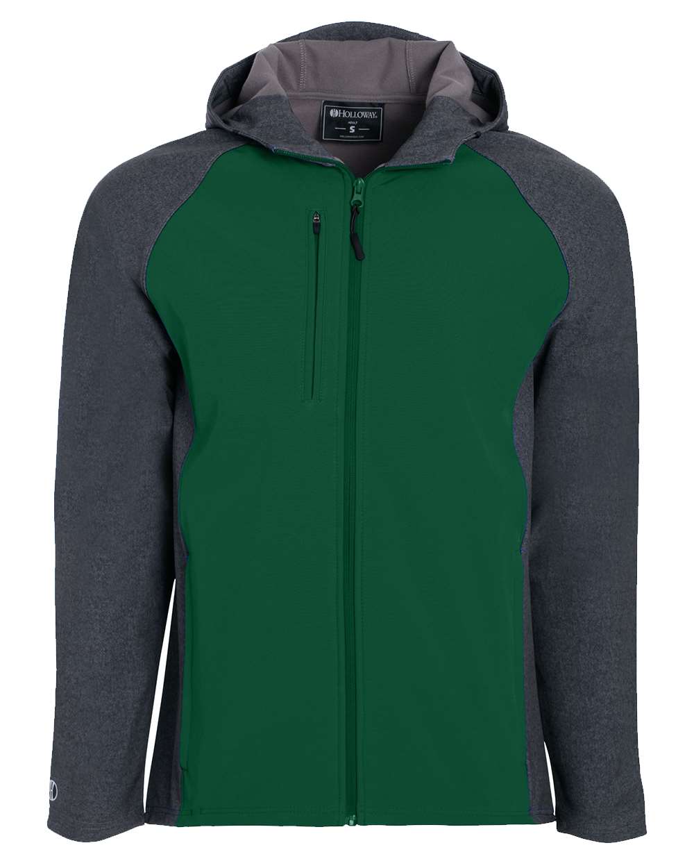 Holloway Men's Raider Hooded Soft Shell Jacket. 229157 - Carbon Print/ Forest