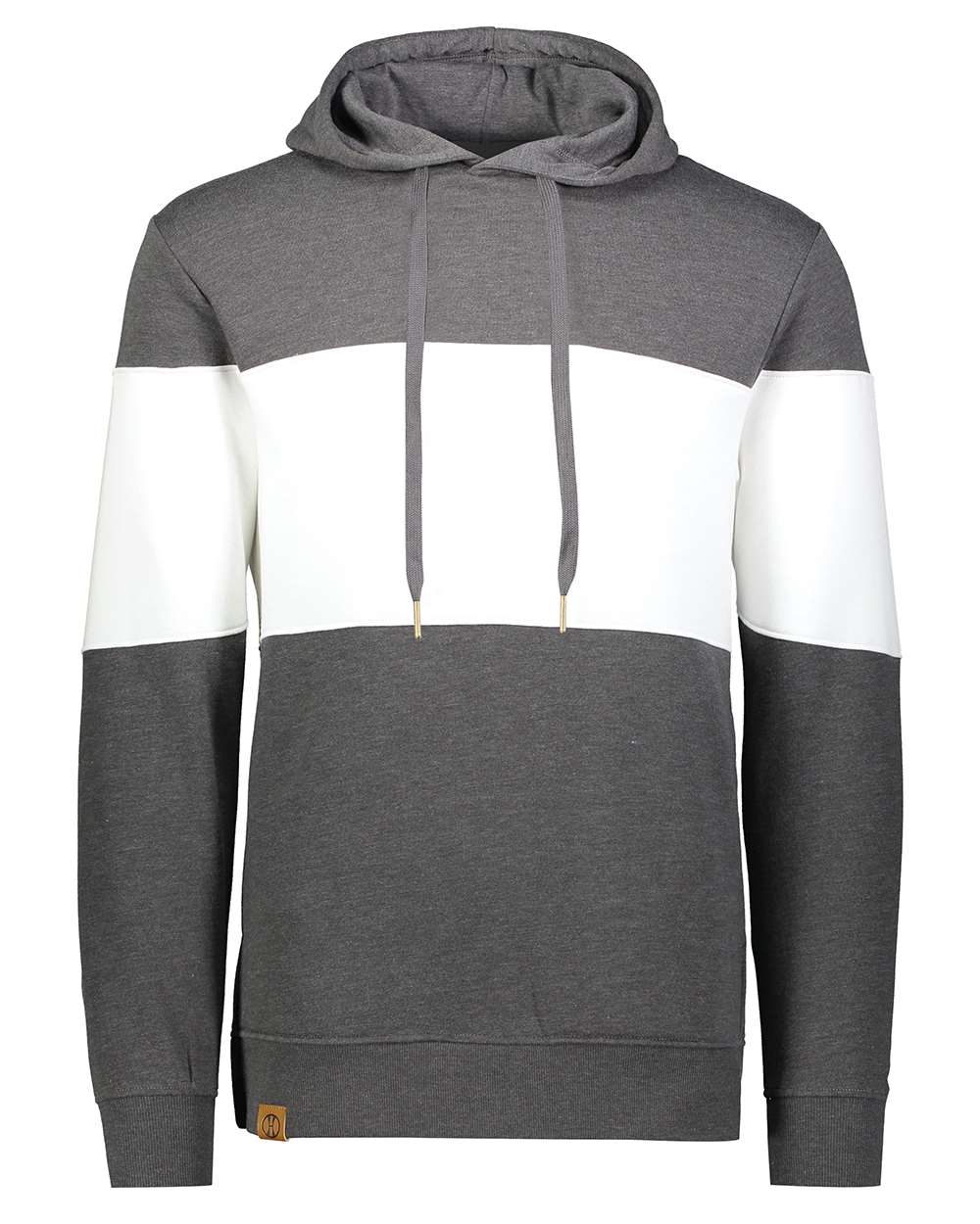 Holloway Men's All-American Fleece Colorblocked Hooded Sweatshirt. 229563 - Carbon Heather/ White