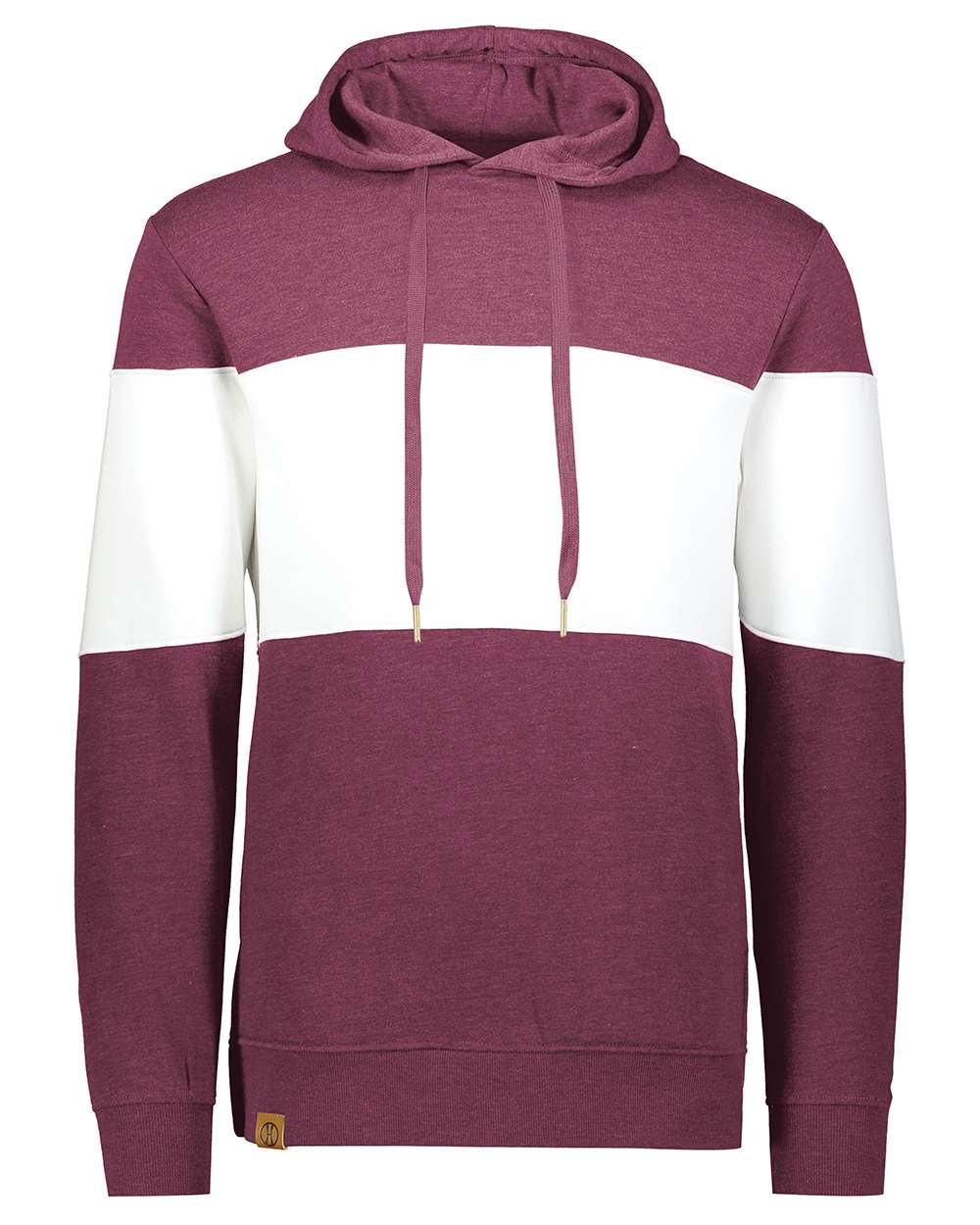 Holloway Men's All-American Fleece Colorblocked Hooded Sweatshirt. 229563 - Maroon Heather/ White