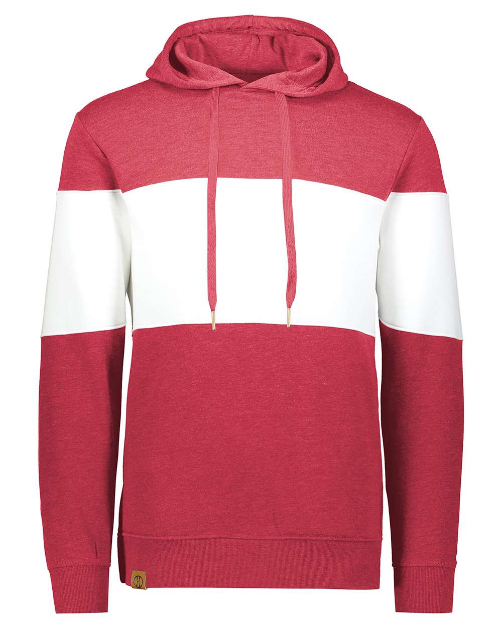 Holloway Men's All-American Fleece Colorblocked Hooded Sweatshirt. 229563 - Scarlet Heather/ White
