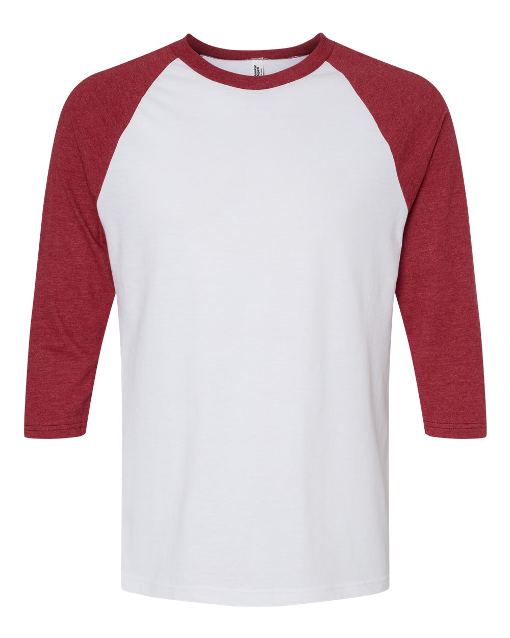 American Apparel Unisex CVC Raglan Tee. 2003CVC - White/ Heather Cardinal