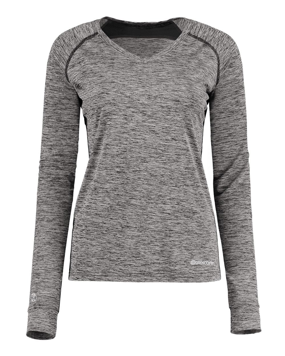Holloway Women's Electrify CoolCore® Long Sleeve V-Neck T-Shirt. 222770 - Black Heather