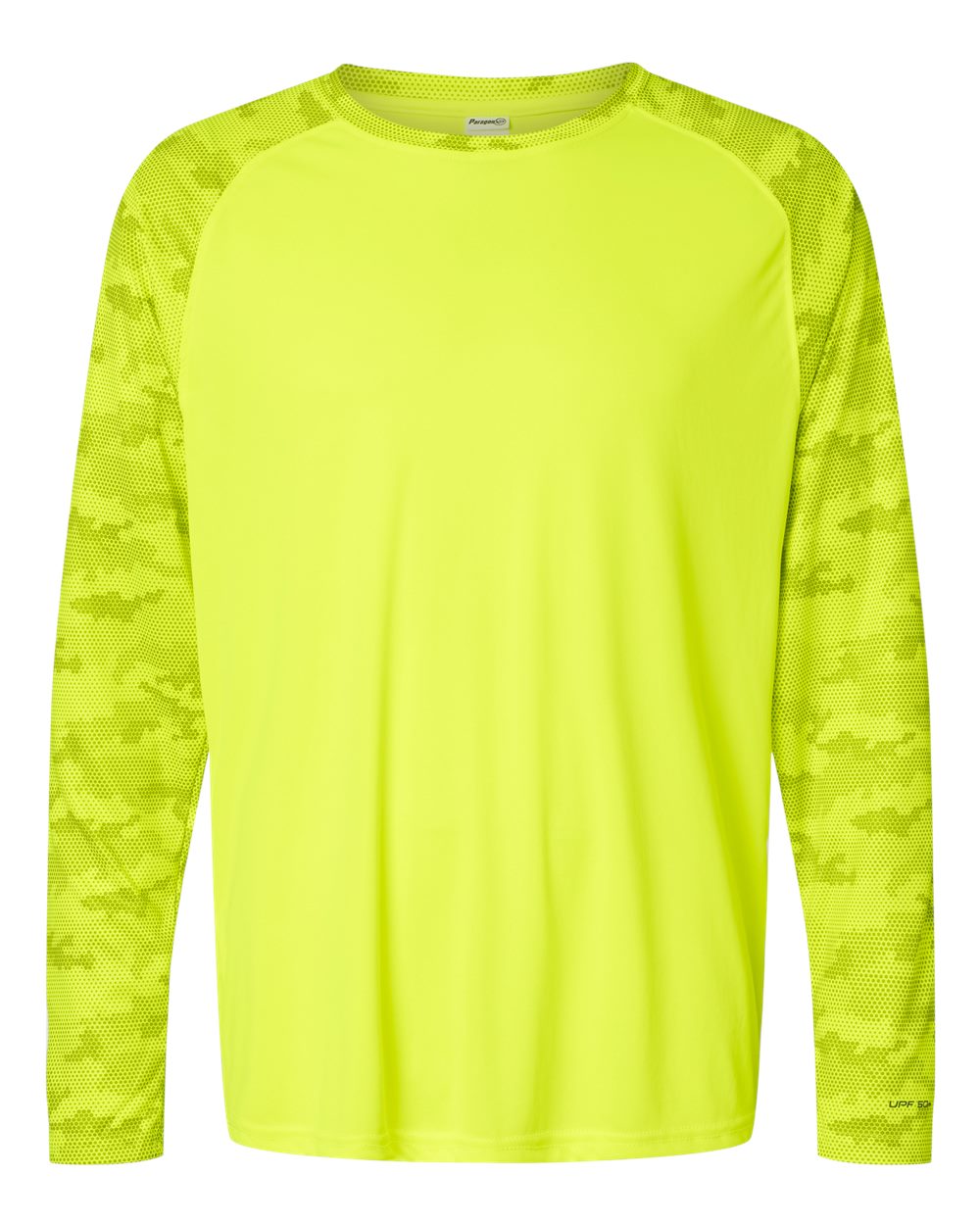 Paragon Unisex Cayman Performance Camo Colorblocked Long Sleeve T-Shirt. 216 - Safety Green