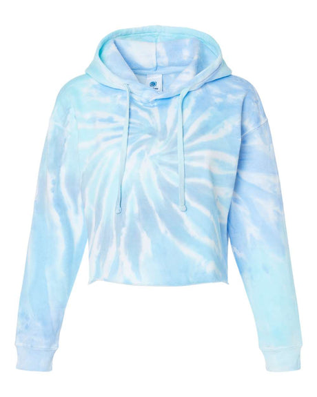 Colortone Women's Tie-Dyed Crop Hooded Sweatshirt. 8333 - Lagoon