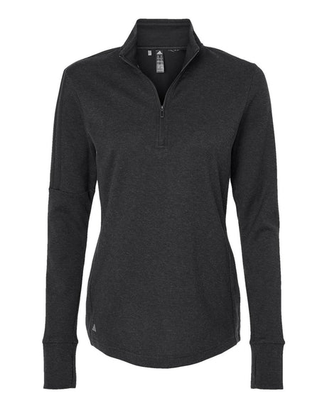 Adidas Women's 3-Stripes Quarter-Zip Sweater Pullover. A555 - Black Melange