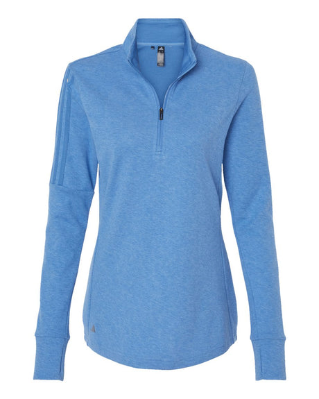 Adidas Women's 3-Stripes Quarter-Zip Sweater Pullover. A555 - Focus Blue Melange