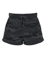 Independent Trading Co. Women’s Lightweight California Wave Wash Fleece Shorts. PRM20SRT - Black Camo Heather