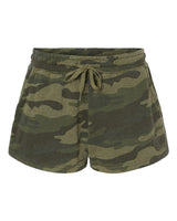 Independent Trading Co. Women’s Lightweight California Wave Wash Fleece Shorts. PRM20SRT - Forest Camo Heather
