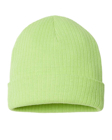 Atlantis Headwear Sustainable Rib Cuffed Beanie. RIO - Acid Green