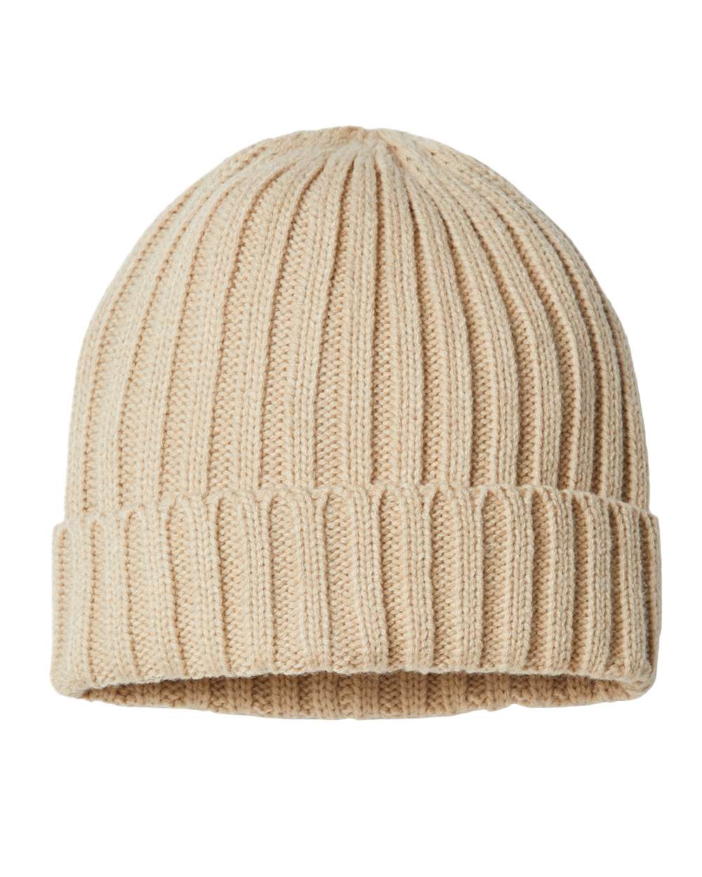 Atlantis Headwear Sustainable Cable Knit Cuffed Beanie. SHORE - Light Beige