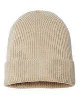 Atlantis Headwear Sustainable Fine Rib Cuffed Beanie. ANDY - Light Beige