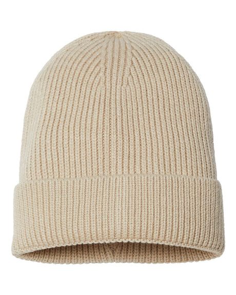 Atlantis Headwear Sustainable Fine Rib Cuffed Beanie. ANDY - Light Beige