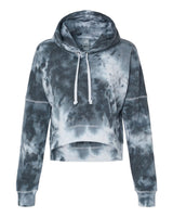 J. America Women's Crop Hooded Sweatshirt. 8853 - Black Tie Dye