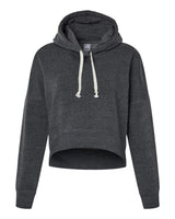 J. America Women's Crop Hooded Sweatshirt. 8853 - Black Triblend
