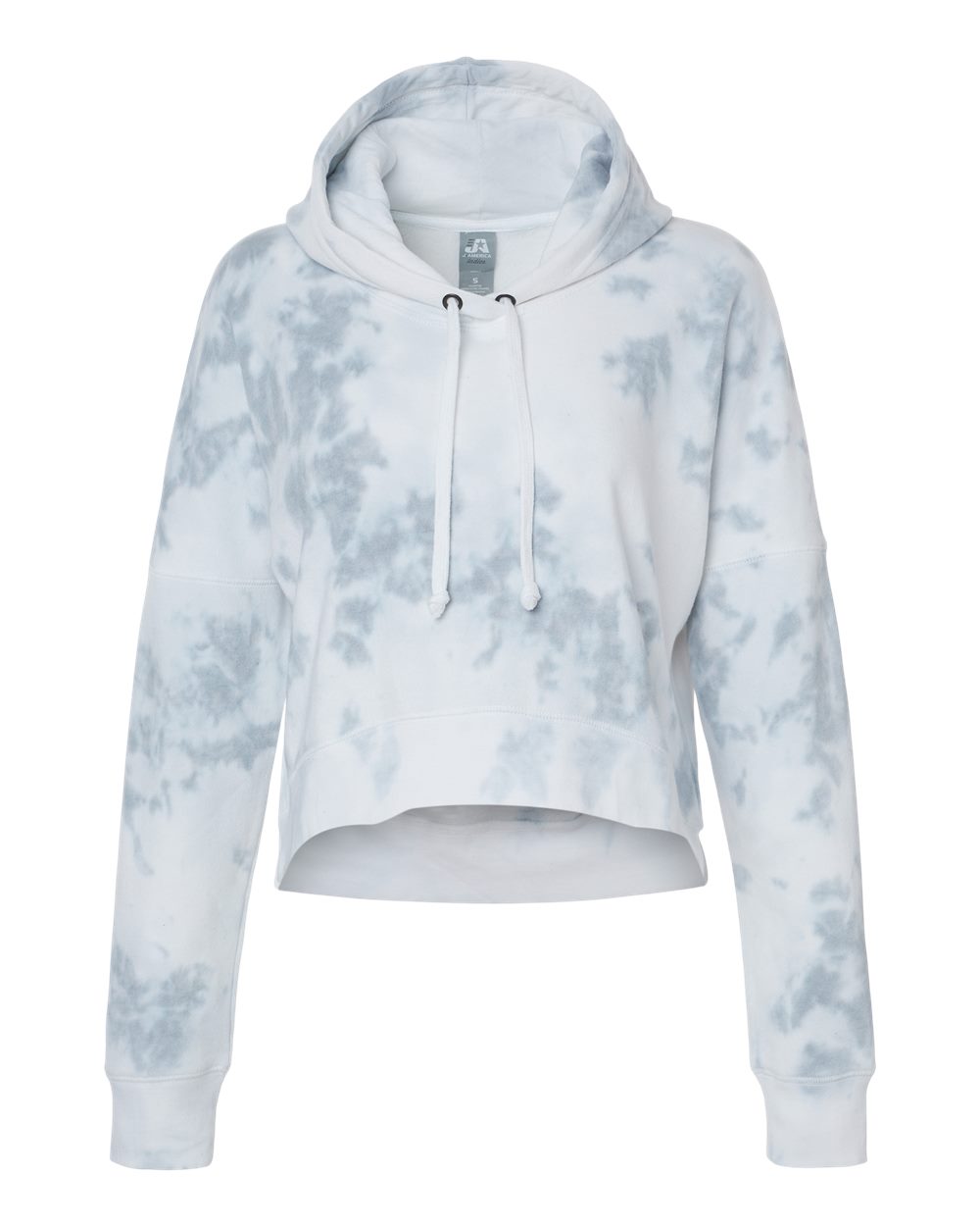 J. America Women's Crop Hooded Sweatshirt. 8853 - Grey Tie Dye