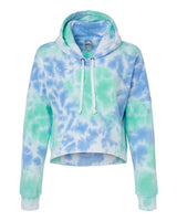 J. America Women's Crop Hooded Sweatshirt. 8853 - Lagoon Tie Dye