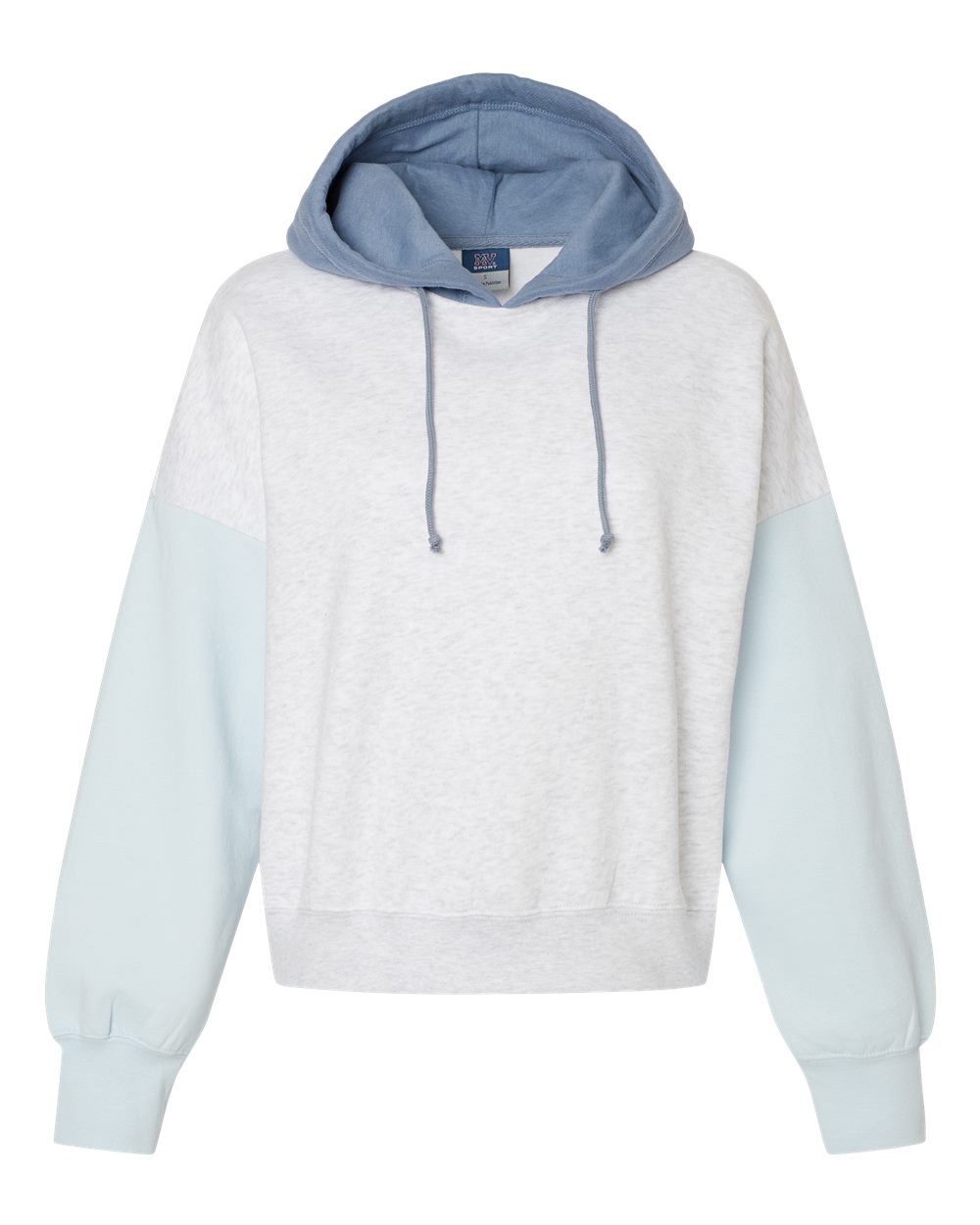 MV Sport Women's Sueded Fleece Colorblocked Crop Hooded Sweatshirt. W23716 - Arctic Blue