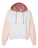 MV Sport Women's Sueded Fleece Colorblocked Crop Hooded Sweatshirt. W23716 - Cameo Pink