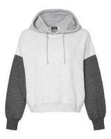 MV Sport Women's Sueded Fleece Colorblocked Crop Hooded Sweatshirt. W23716 - Charcoal
