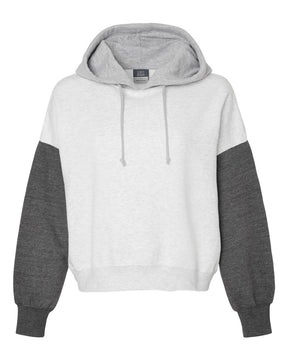 MV Sport Women's Sueded Fleece Colorblocked Crop Hooded Sweatshirt. W23716 - Charcoal