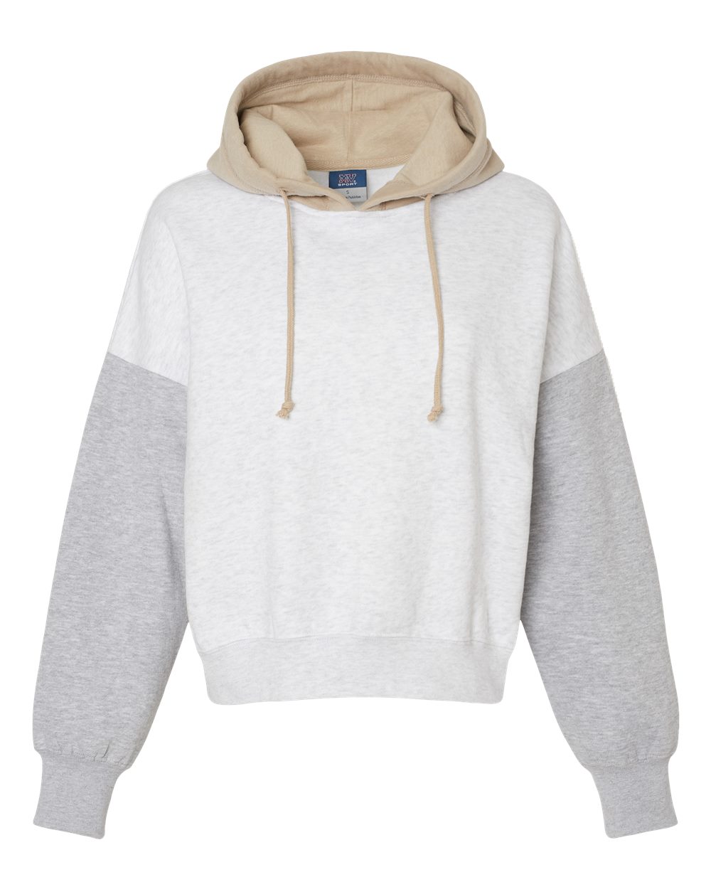 MV Sport Women's Sueded Fleece Colorblocked Crop Hooded Sweatshirt. W23716 - Heather