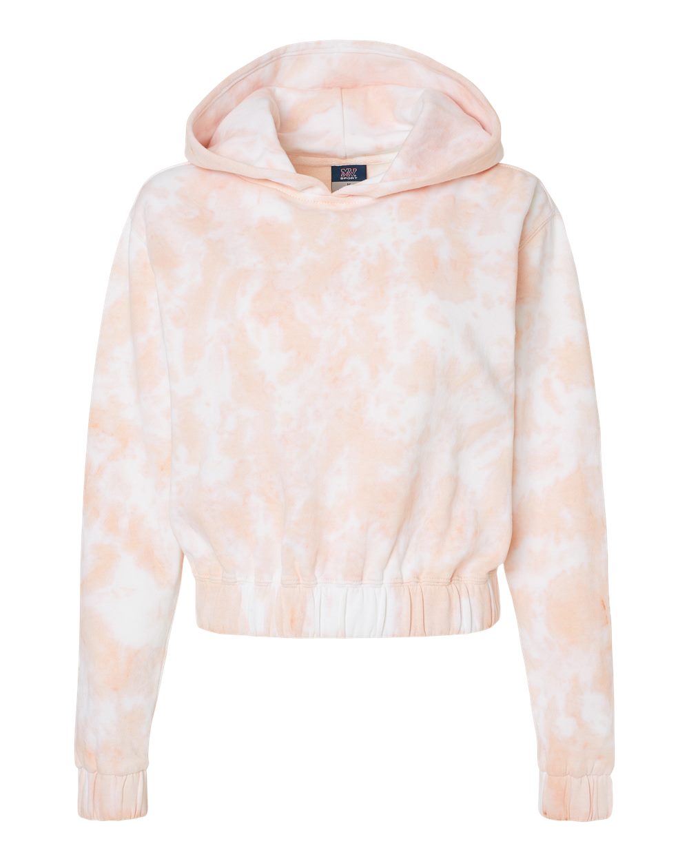 MV Sport Women's Sueded Fleece Tie-Dyed Crop Hooded Sweatshirt. W23718 - Cameo Pink