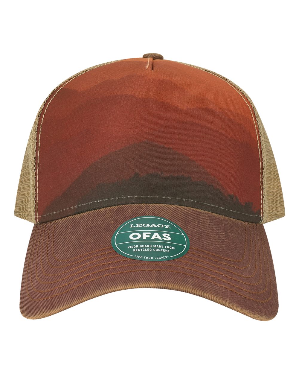 LEGACY Old Favorite Five-Panel Trucker Cap. OFAFP - Mt Sunset/ Maroon/ Khaki