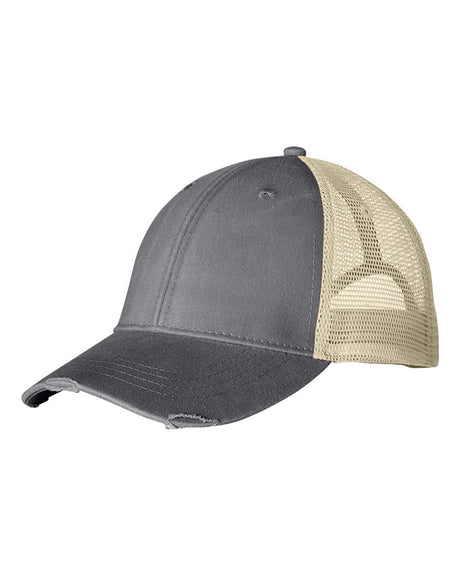 Adams Headwear Ollie Distressed Trucker Cap. OL102 - Charcoal/ Tan