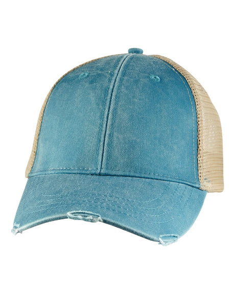 Adams Headwear Ollie Distressed Trucker Cap. OL102 - Teal/ Tan