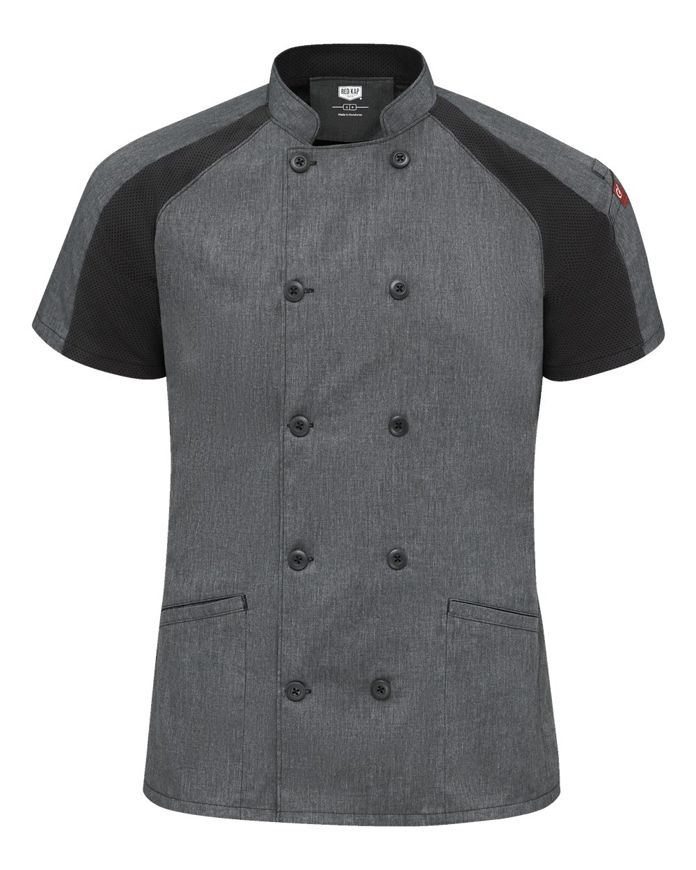Chef Designs Women's Airflow Raglan Chef Coat. 051W - Charcoal Heather/ Charcoal/ Black Mesh