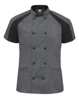 Chef Designs Women's Airflow Raglan Chef Coat. 051W - Charcoal Heather/ Charcoal/ Black Mesh