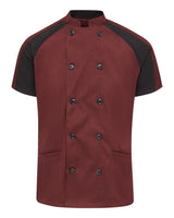 Chef Designs Women's Airflow Raglan Chef Coat. 051W - Merlot Heather/ Black Mesh