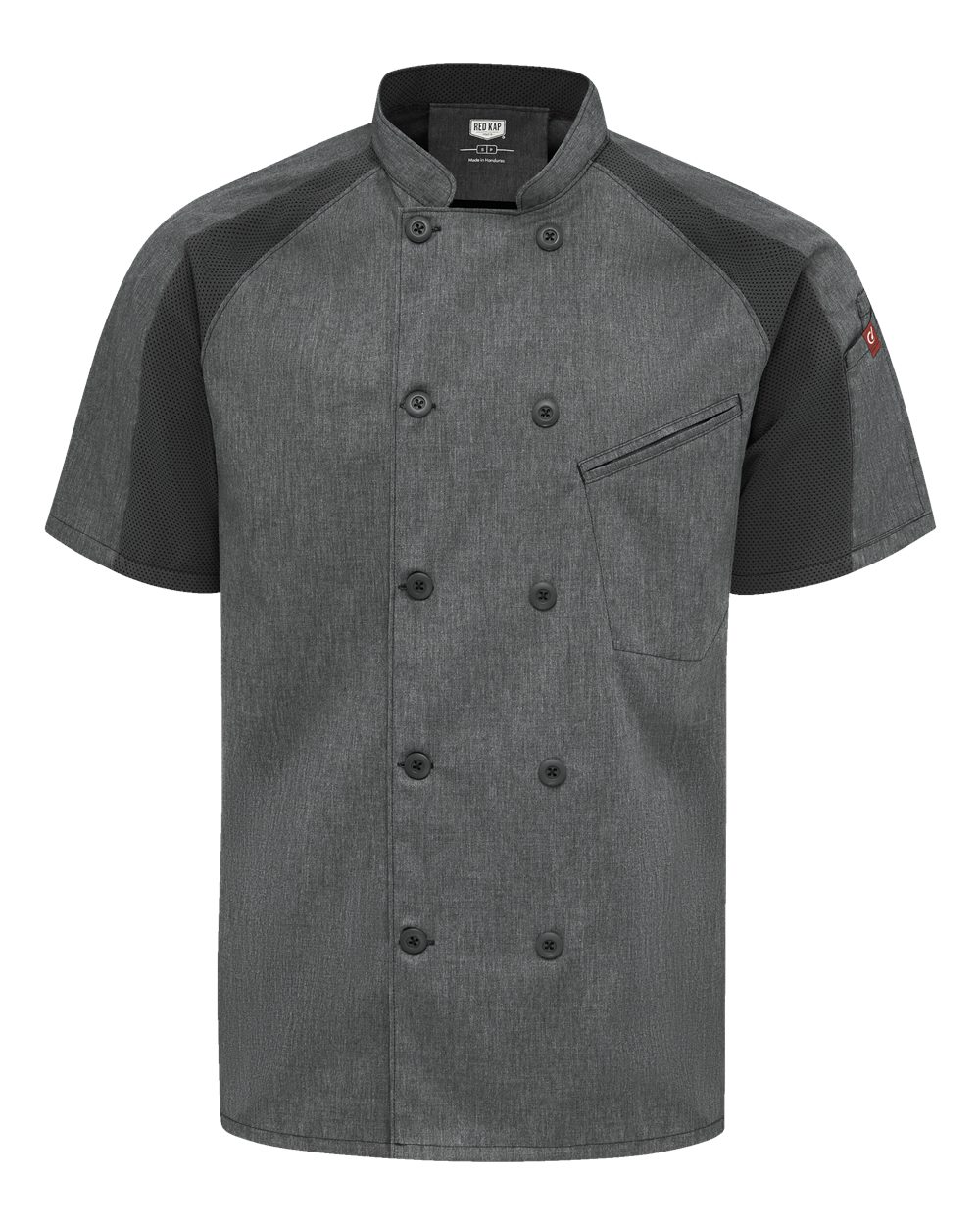 Chef Designs Airflow Raglan Chef Coat. 052M - Charcoal Heather/ Charcoal/ Black Mesh