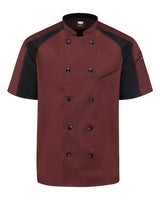 Chef Designs Airflow Raglan Chef Coat. 052M - Merlot Heather/ Black Mesh