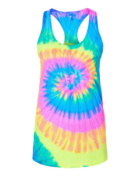Colortone Women's Tie-Dyed Racerback Tank Top. 3400 - Neon Rainbow