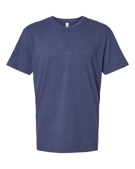 American Apparel Unisex CVC Henley Tee. 2004CVC - Heather Indigo